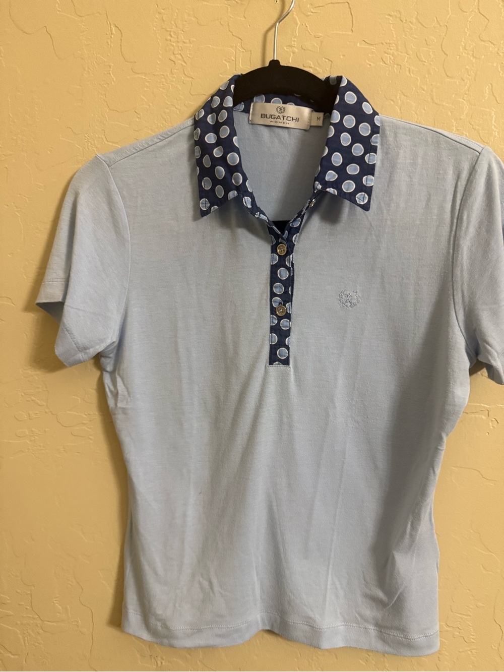 Bugatchi Navy Polo with Light Blue Polka Dot Trim